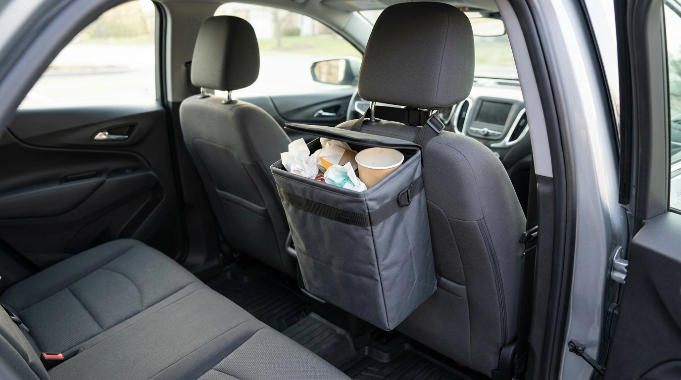 2.5-Gallon Spill-Proof Car Trash Can: Mounts Anywhere